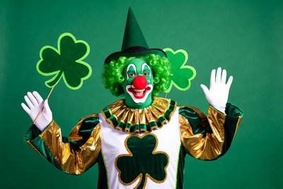 Green Clown Holding Shamrocks