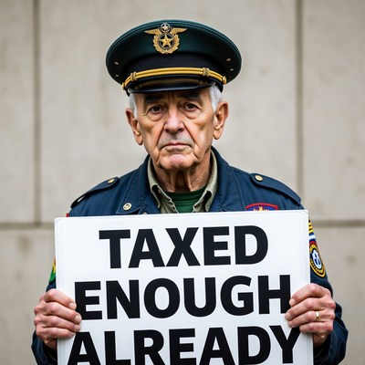 Elderly man holding Taxed Enough Already sign