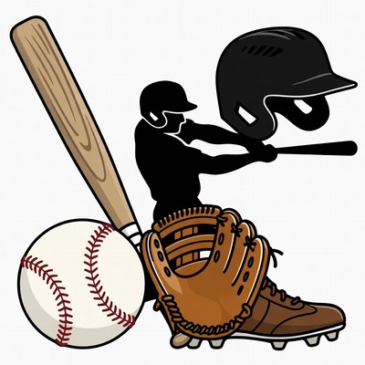 Baseball player swinging bat silhouette