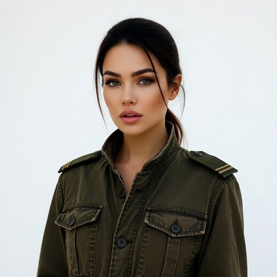 Woman in green military jacket