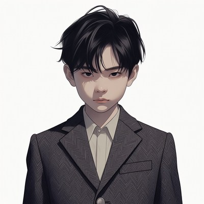 Asian boy in suit illustration