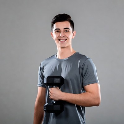 Young man holding dumbbell