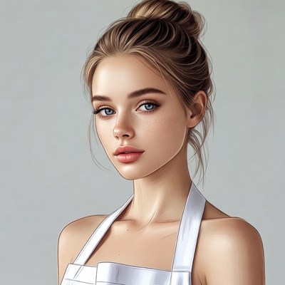 Beautiful woman in white apron