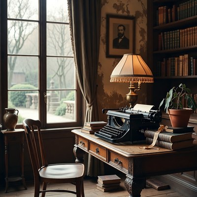 Vintage typewriter on wooden desk