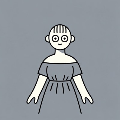 Smiling Asian woman in gray dress illustration