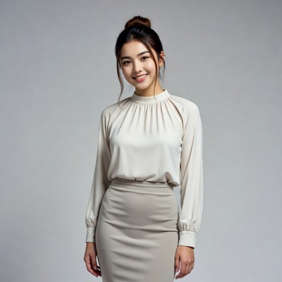 Asian woman in gray business attire