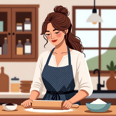 Woman rolling dough in kitchen