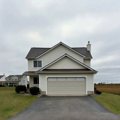 White Two-Story House with Garage