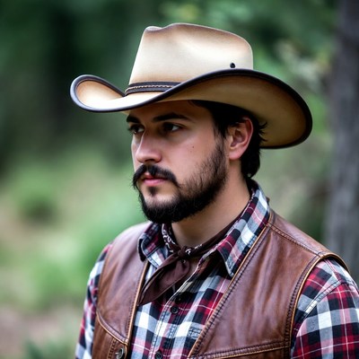 Cowboy man in forest wearing hat