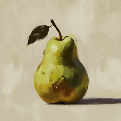 Ripe green pear with leaf