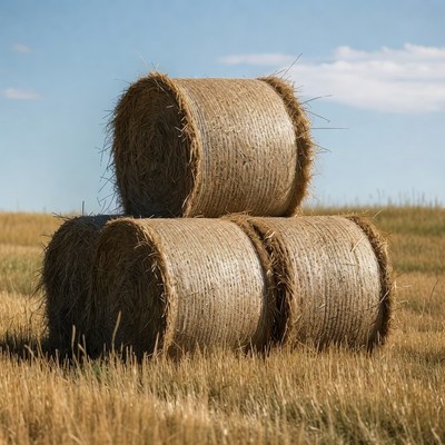 Three Hay Bales in Field