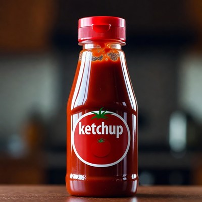 Ketchup Bottle on Wooden Table