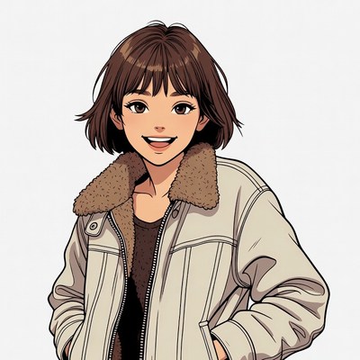 Anime girl in fur collar jacket