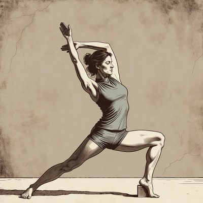 Woman performing yoga warrior pose