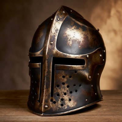 Medieval Knight Helmet on Table