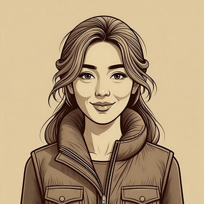 Asian woman in brown jacket illustration
