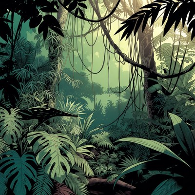 Lush Tropical Jungle Silhouette