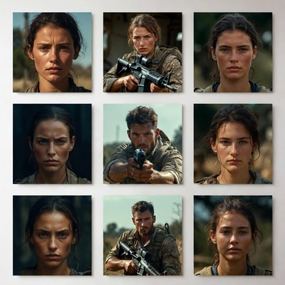 Soldiers Woman and Man with Rifles