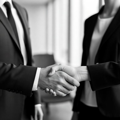 Businessman and businesswoman shaking hands