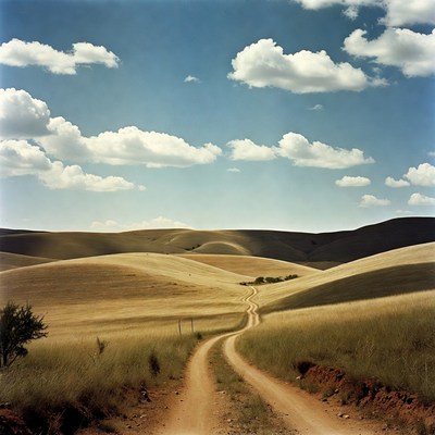 Winding Dirt Road Through Golden Hills