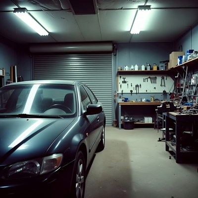 Car in dimly lit garage