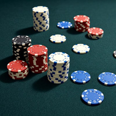 Colorful Poker Chips on Green Felt
