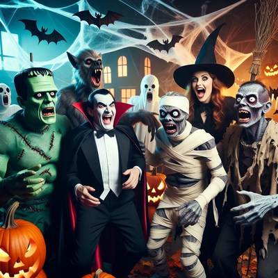 Halloween Monsters Group Illustration