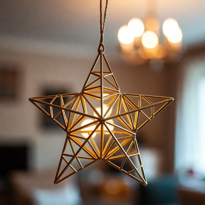 Golden wire star ornament hanging
