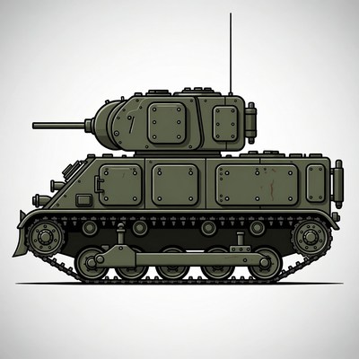 Side view M3 Stuart tank illustration