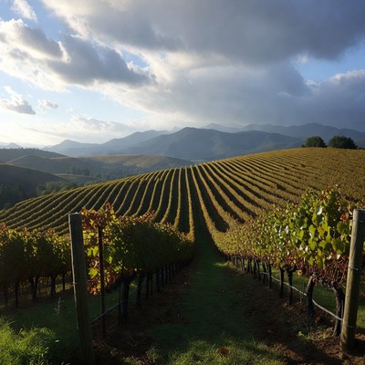Vineyard Rows in Rolling Hills