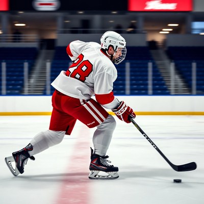Hockey player skating with puck
