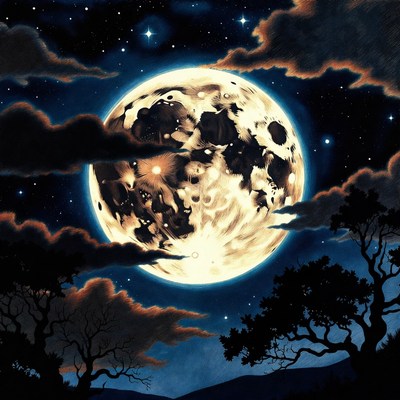 Full Moon Over Silhouetted Trees