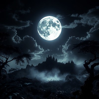 Full Moon Over Gothic Castle