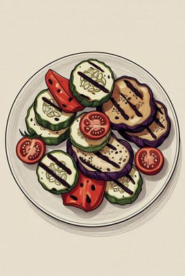 Grilled Eggplant Cucumber Tomato Salad