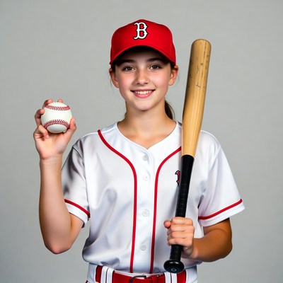 Girl holding baseball bat and ball