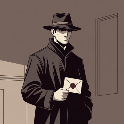 Man in trench coat holding sealed letter