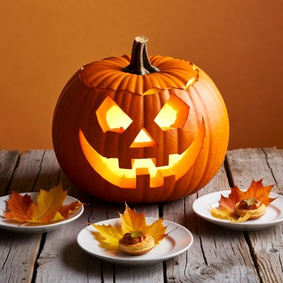 Lit Jack-o'-lantern with Autumn Pastries