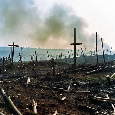 World War Battlefield with Crosses