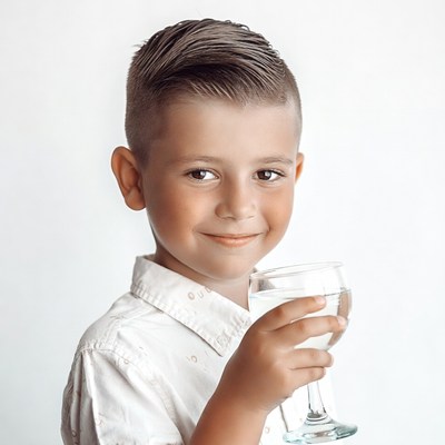 Boy holding glass of water