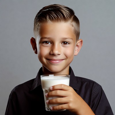 Boy holding glass of milk