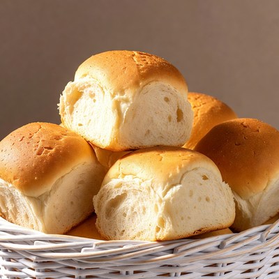 Fresh Dinner Rolls in Wicker Basket