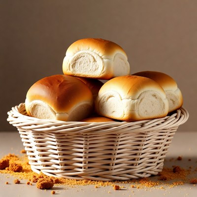 Fresh Bread Rolls in Wicker Basket