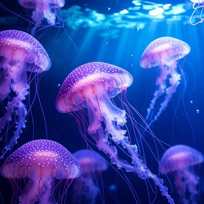 Purple jellyfish floating underwater