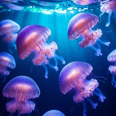 Colorful Jellyfish Swimming Underwater