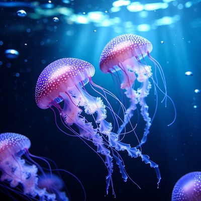 Colorful Jellyfish Floating Underwater