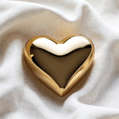 Shiny Gold Heart on White Fabric