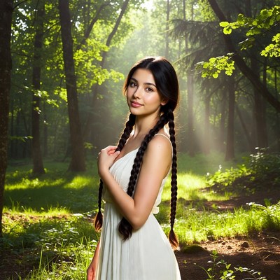 Girl in white dress in forest