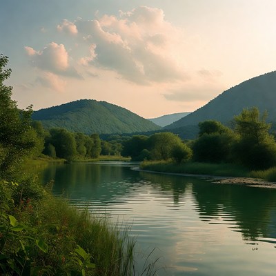 River Winding Through Green Mountains