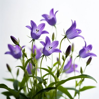 Purple Bellflowers on White Background