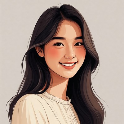 Smiling Asian woman portrait illustration